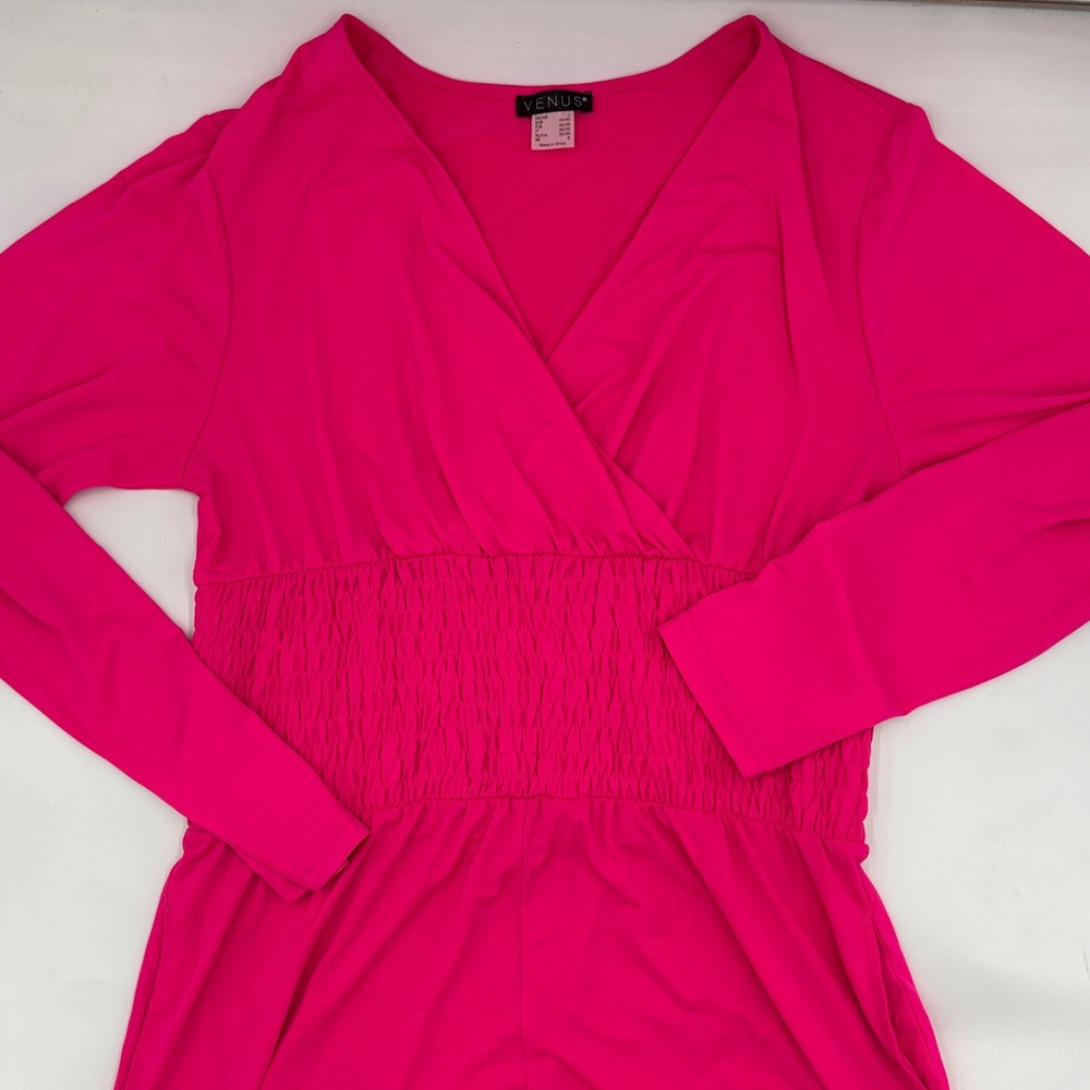 VENUS V-Neck Ruched Waist Side Leg Slit Jumpsuit